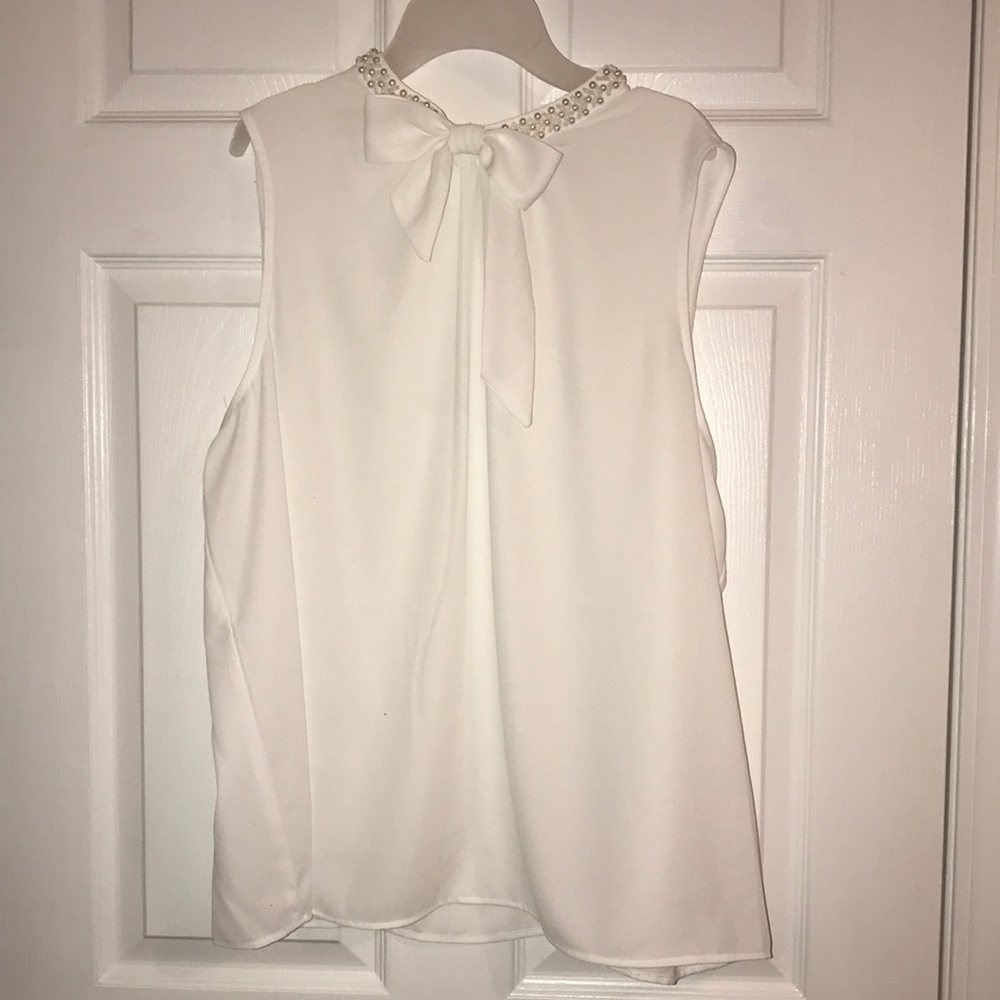 Elle White Pearl Detail Sleeveless Blouse 2X